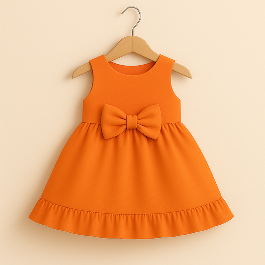 Elegant Sleeveless Baby Frock With Same Colored Bow
