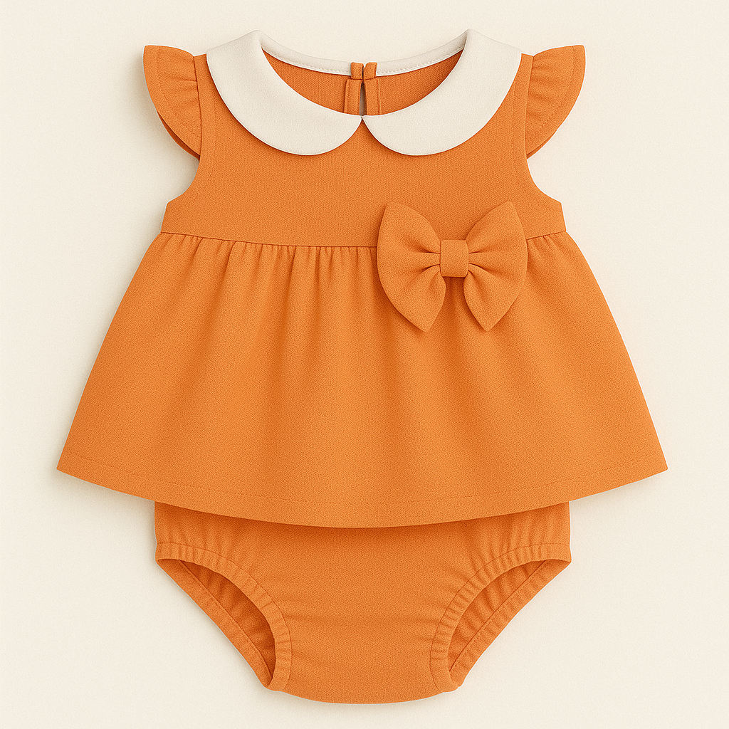 Baby Girl Two-Piece Top & Bloomer Set with Peter Pan Collar & Bow