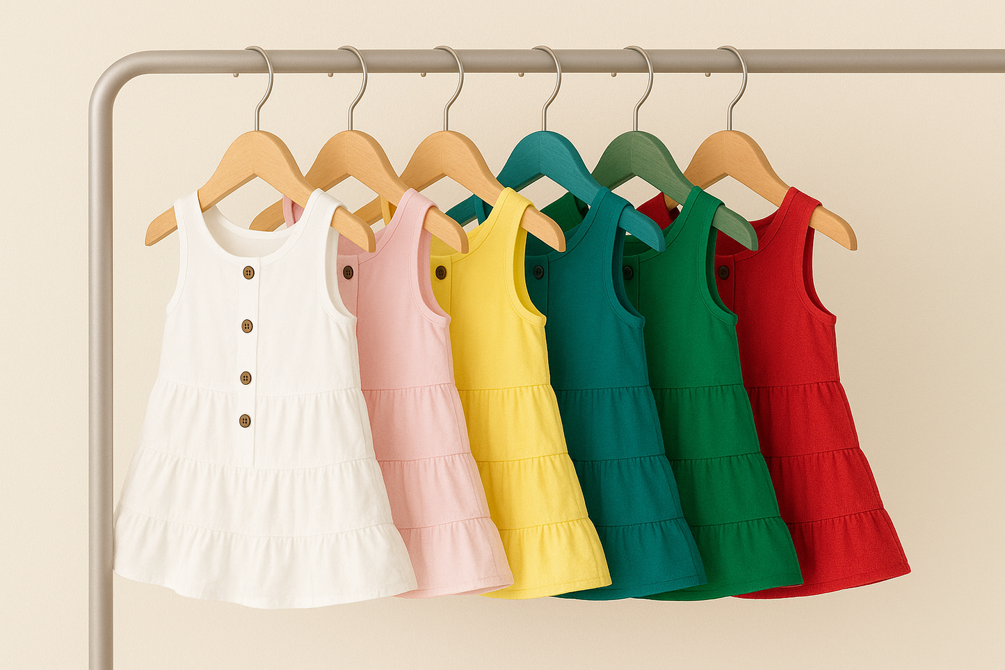 Sleeveless Baby Girl Frock with Wooden Buttons