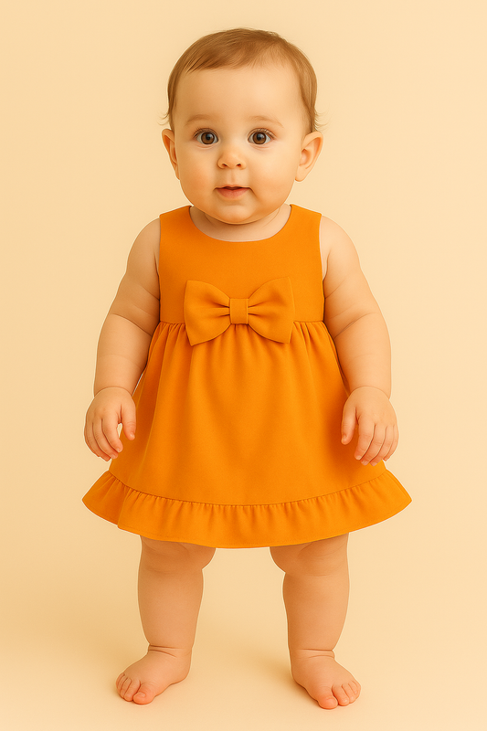 Elegant Sleeveless Baby Frock With Same Colored Bow