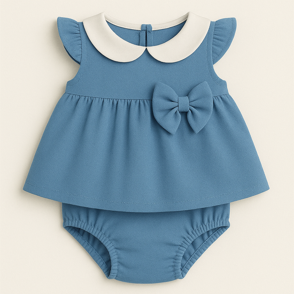 Baby Girl Two-Piece Top & Bloomer Set with Peter Pan Collar & Bow
