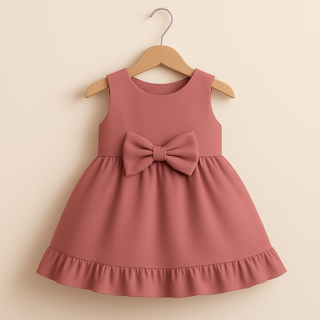 Elegant Sleeveless Baby Frock With Same Colored Bow