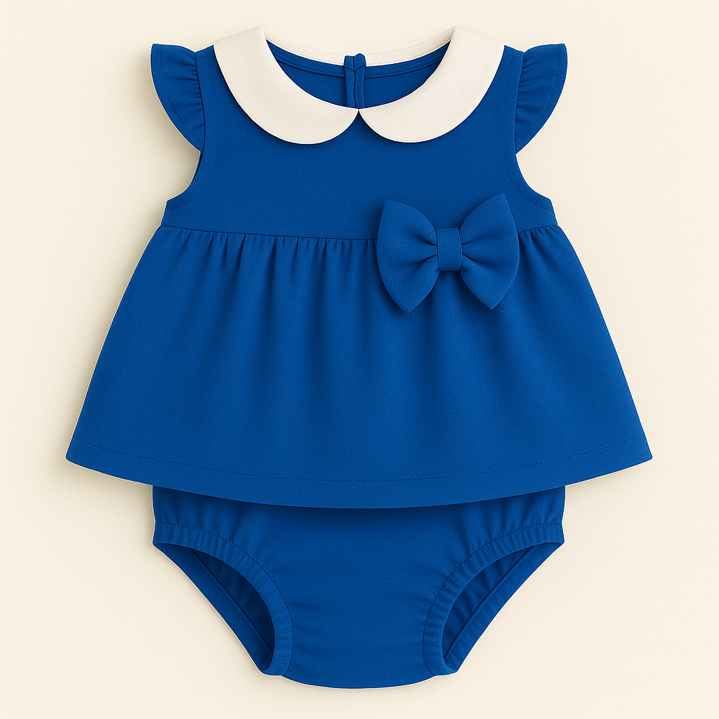 Baby Girl Two-Piece Top & Bloomer Set with Peter Pan Collar & Bow