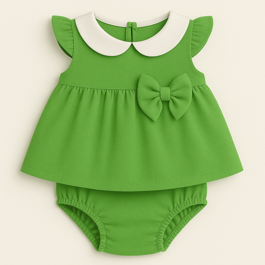 Baby Girl Two-Piece Top & Bloomer Set with Peter Pan Collar & Bow