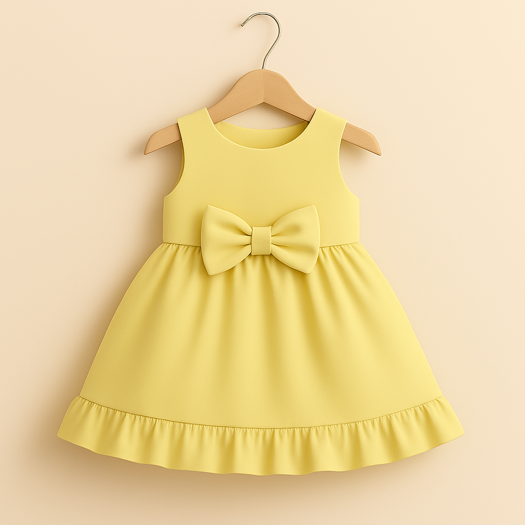 Elegant Sleeveless Baby Frock With Same Colored Bow