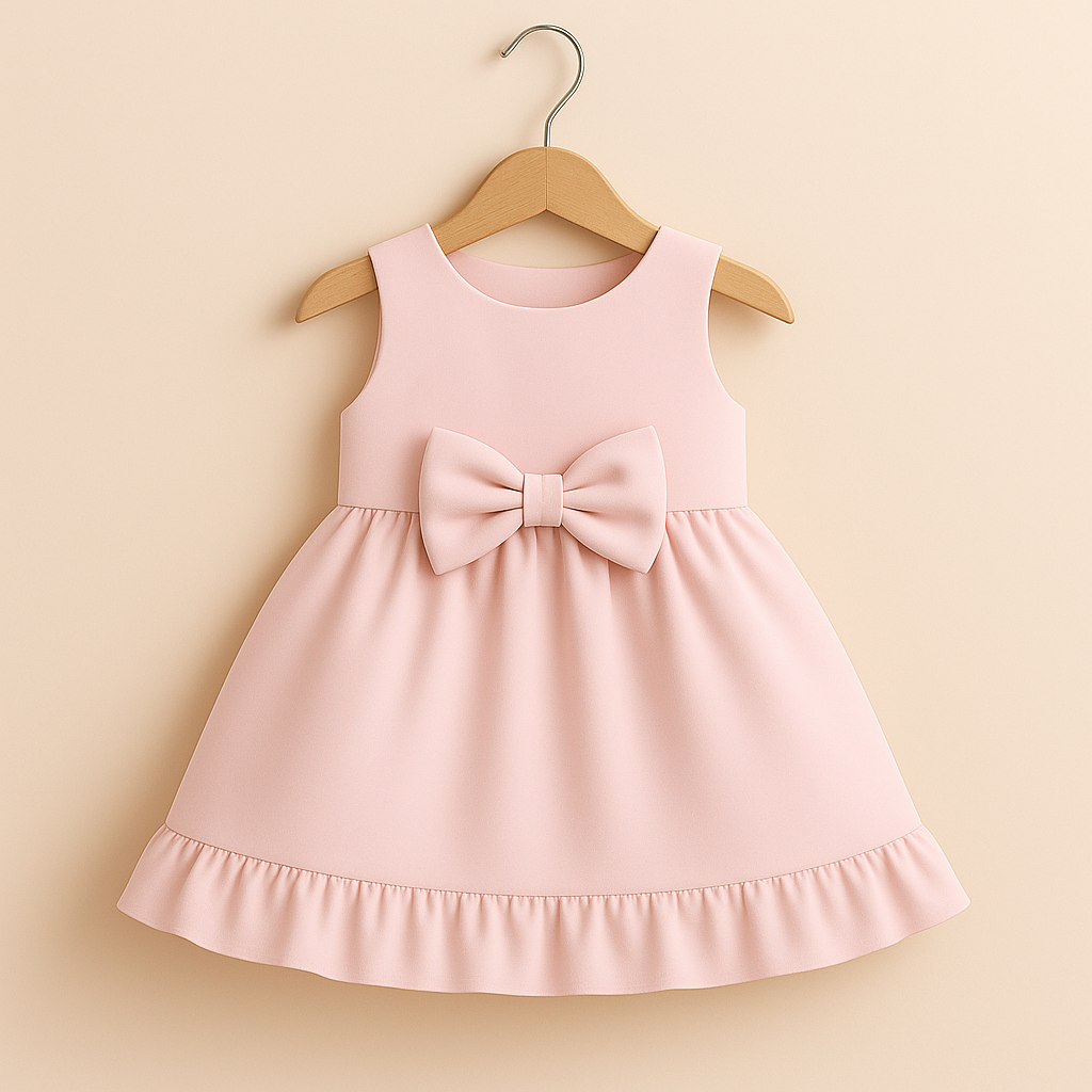 Elegant Sleeveless Baby Frock With Same Colored Bow