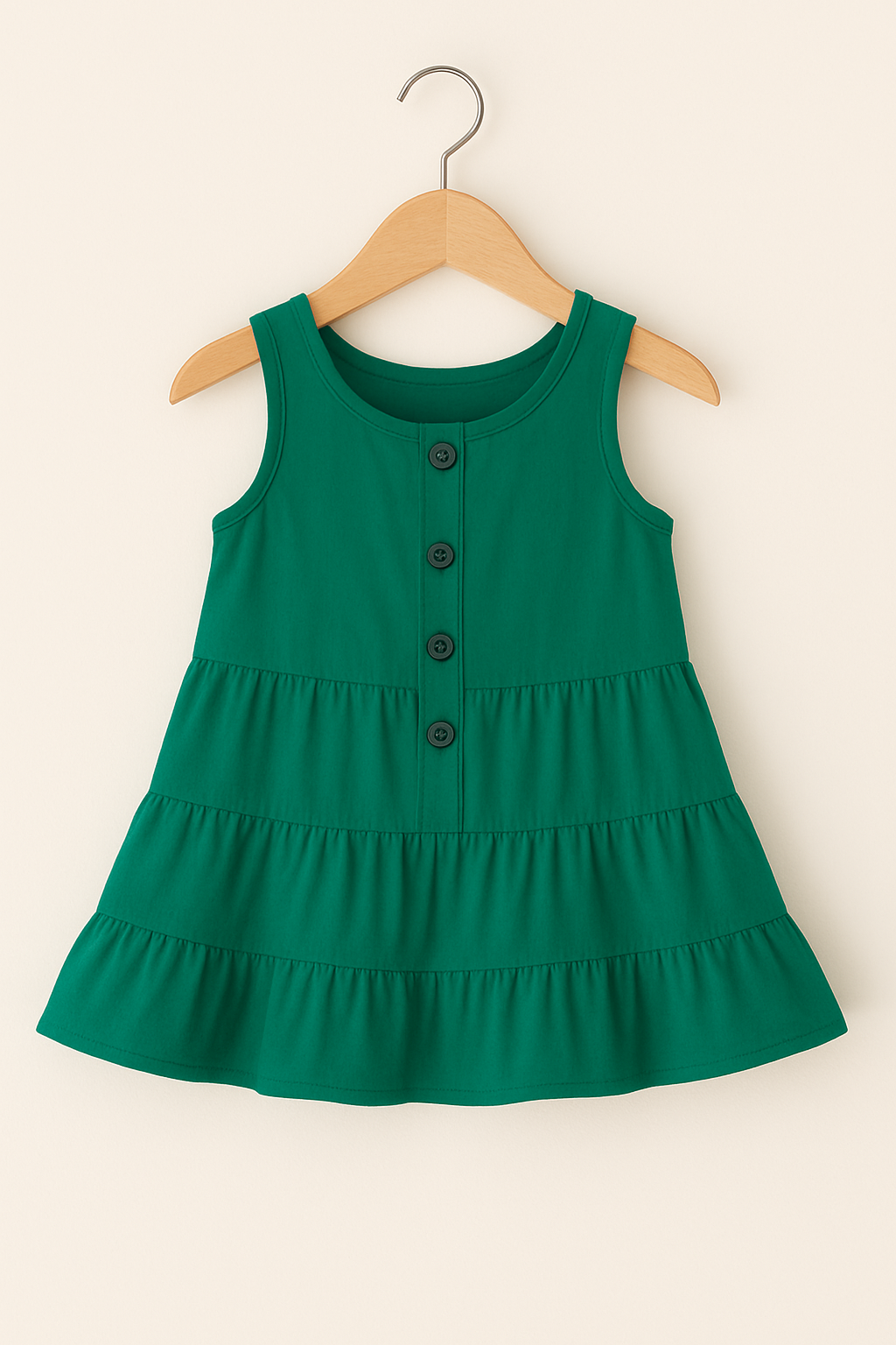 Sleeveless Baby Girl Frock with Wooden Buttons