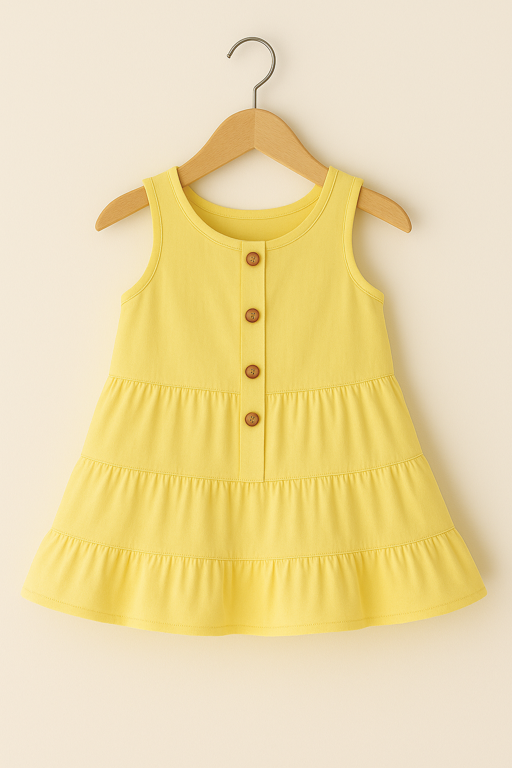 Sleeveless Baby Girl Frock with Wooden Buttons