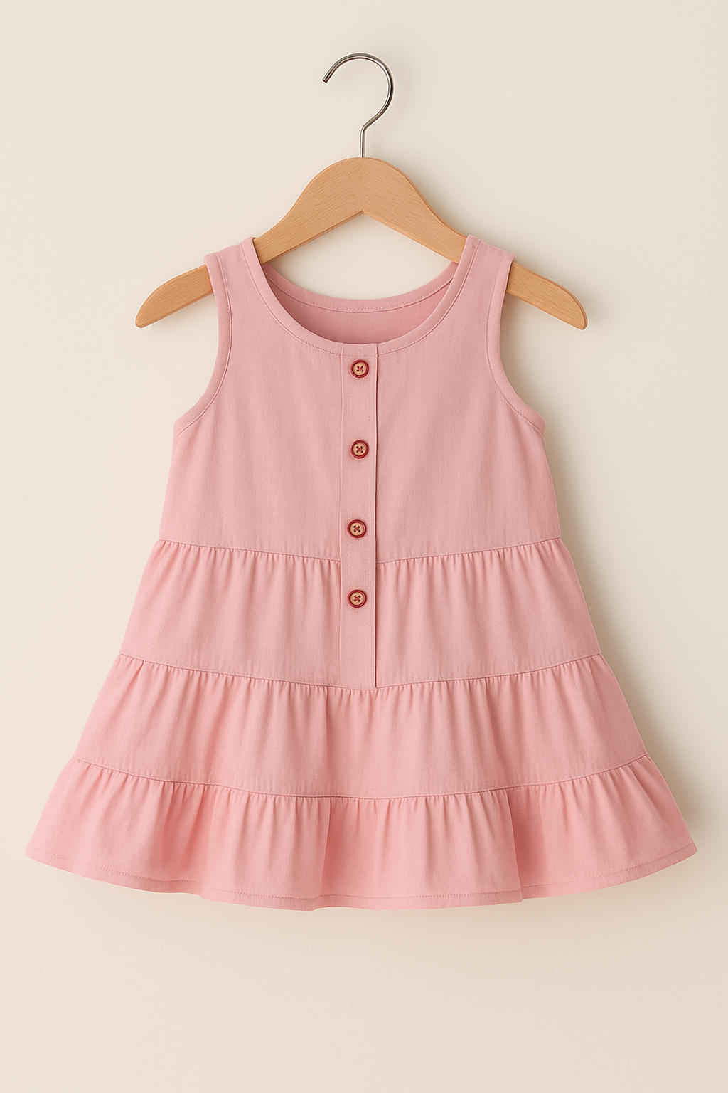 Sleeveless Baby Girl Frock with Wooden Buttons