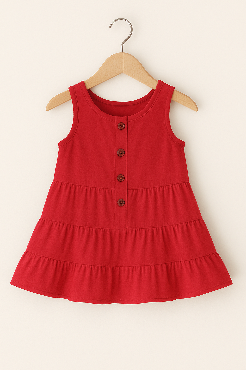 Sleeveless Baby Girl Frock with Wooden Buttons