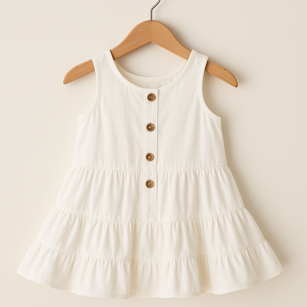 Sleeveless Baby Girl Frock with Wooden Buttons