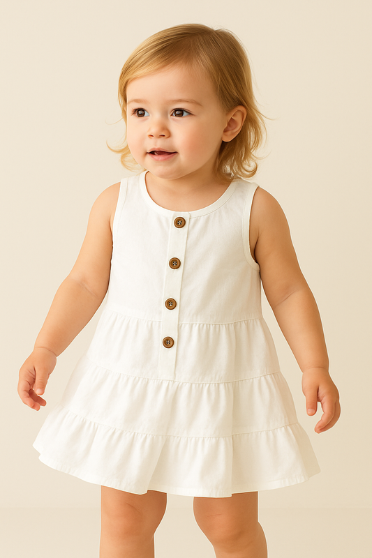 Sleeveless Baby Girl Frock with Wooden Buttons