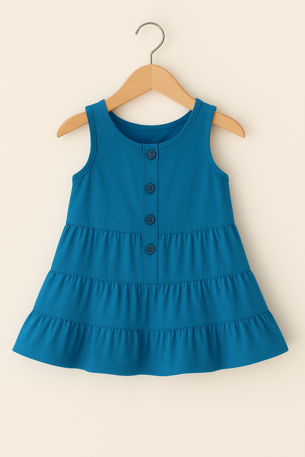 Sleeveless Baby Girl Frock with Wooden Buttons