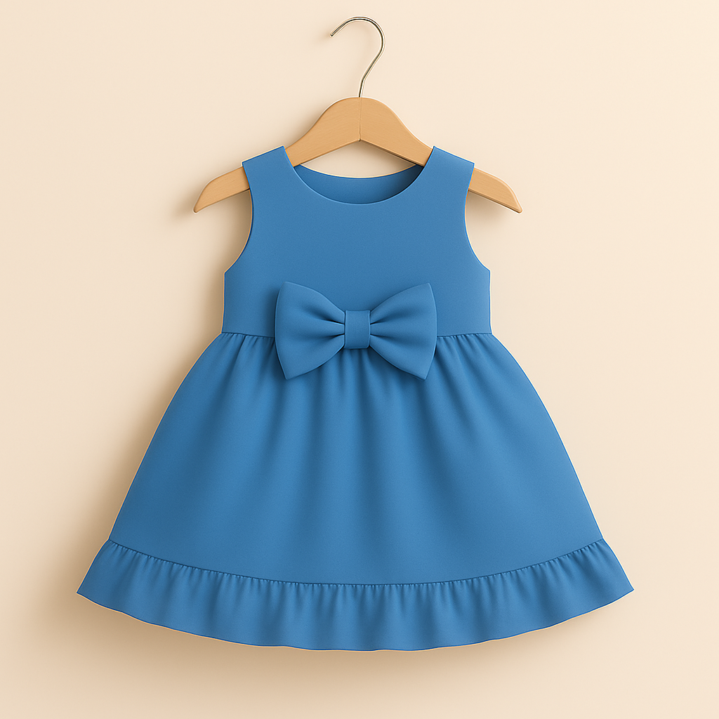 Elegant Sleeveless Baby Frock With Same Colored Bow