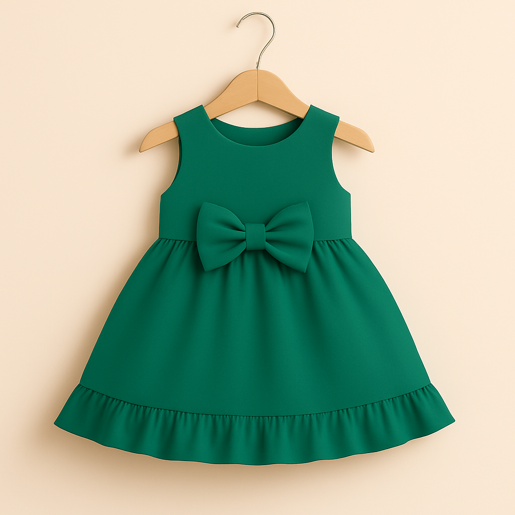 Elegant Sleeveless Baby Frock With Same Colored Bow
