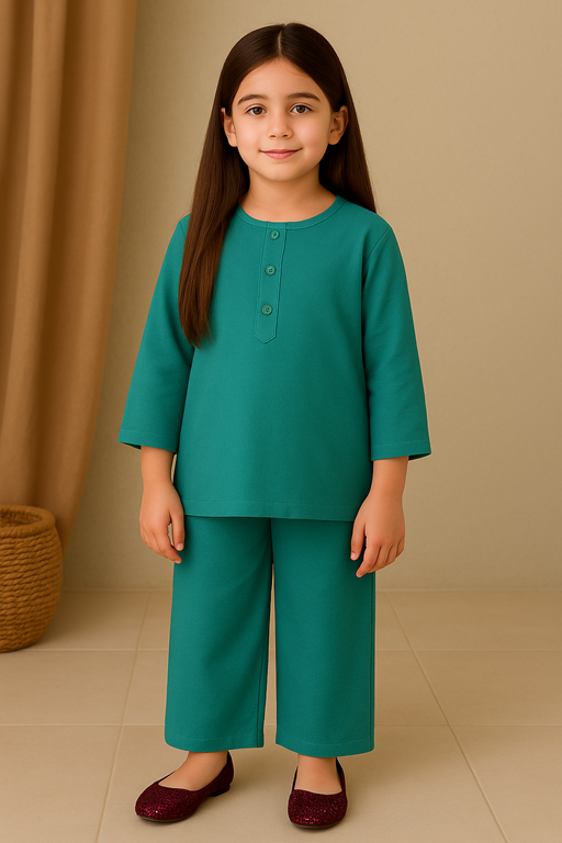 Girls’ Classic Linen Kurta & Trouser Set