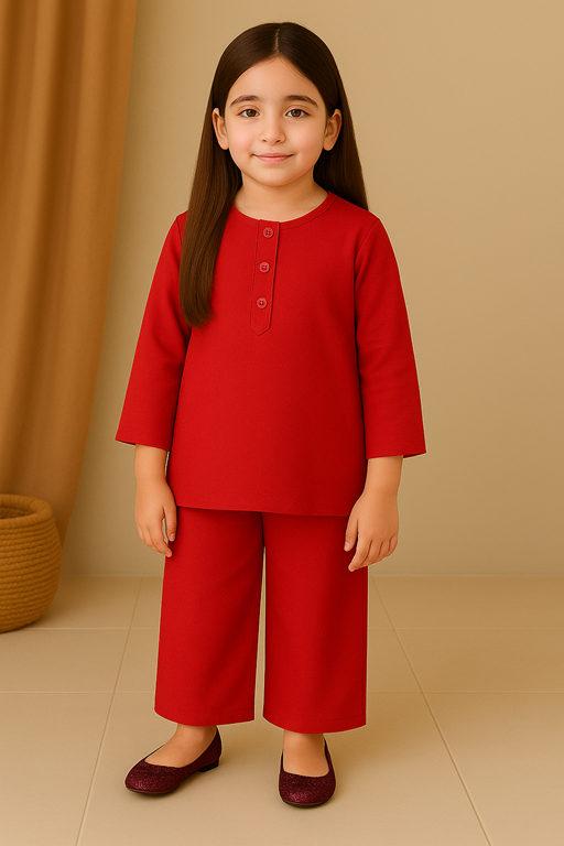Girls’ Classic Linen Kurta & Trouser Set