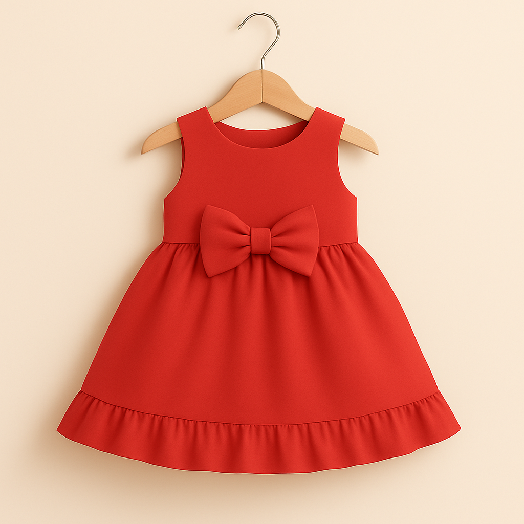 Elegant Sleeveless Baby Frock With Same Colored Bow