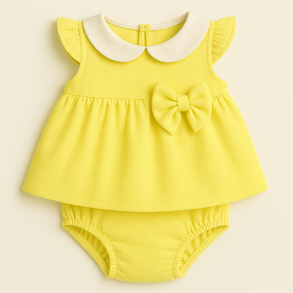 Baby Girl Two-Piece Top & Bloomer Set with Peter Pan Collar & Bow